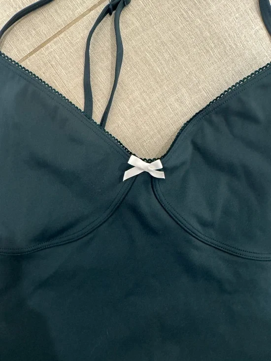 Dark Green Seamless Bralette Crop Top with Bow set active size xl - Picture 3 of 5